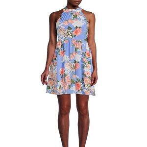 Vince Camuto halter ruffle neck fit and flare floral mini dress summer size 8